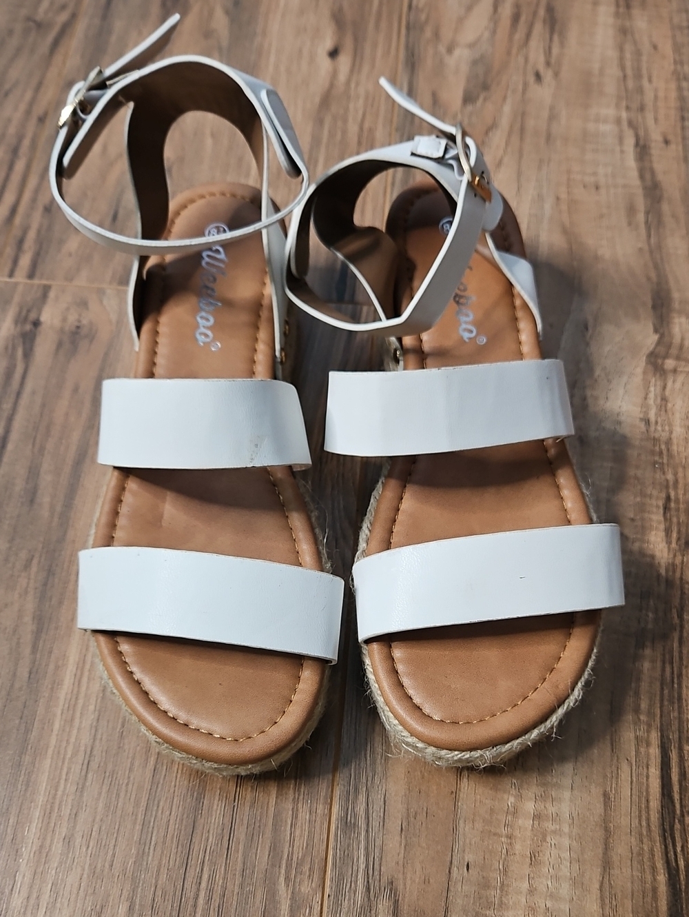 Weeboo White Double-Strap Ankle-Buckle Sandals for Women 8 1/2